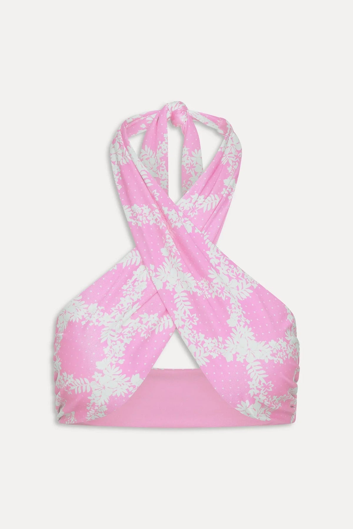 Haut de bikini cache-cœur Forever Satin - Rose tropical à pois