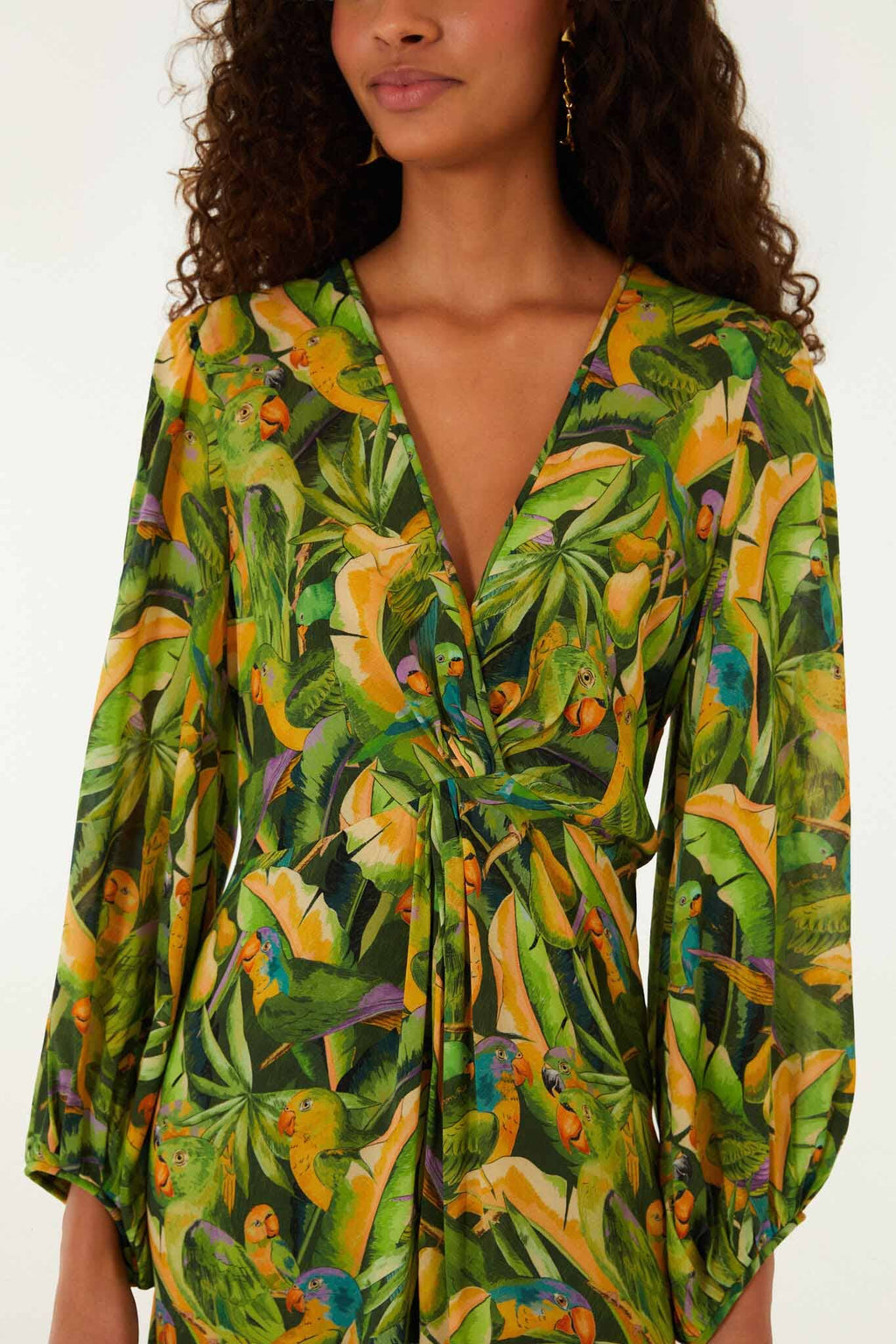 Robe mi-longue à manches longues Green Forest Parrots