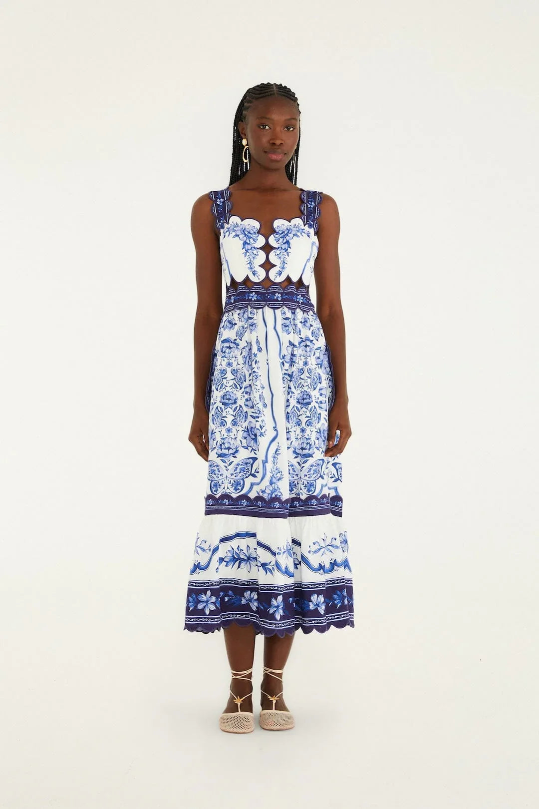 Off-White Porcelain Garden Cut-Out Midi Dress