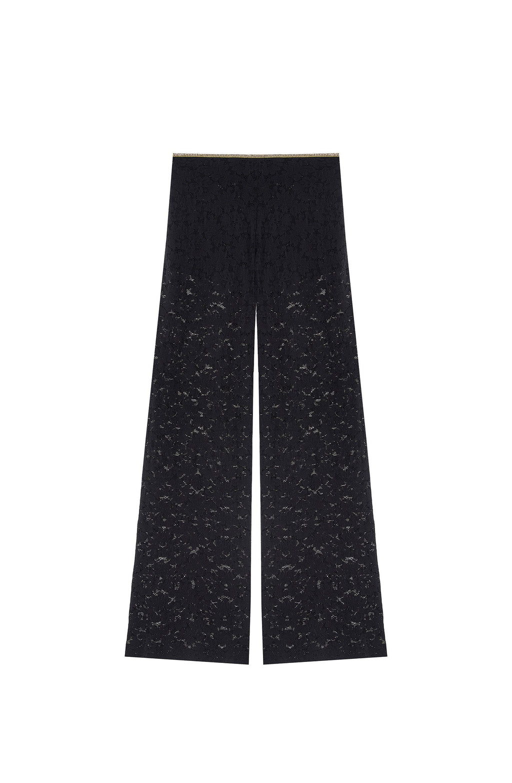 Pantalon droit en mousse Paige blanc et dentelle Lurex