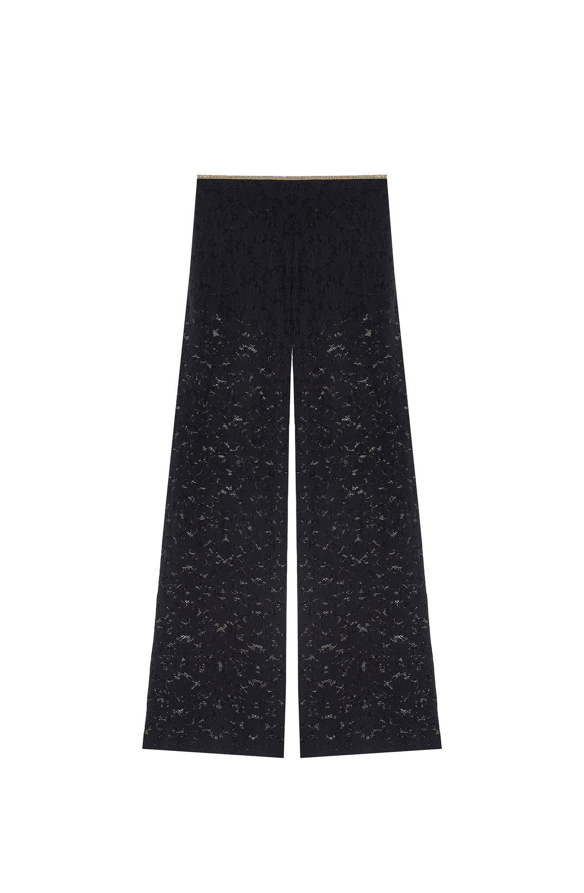 Pantalon droit en mousse Paige blanc et dentelle Lurex