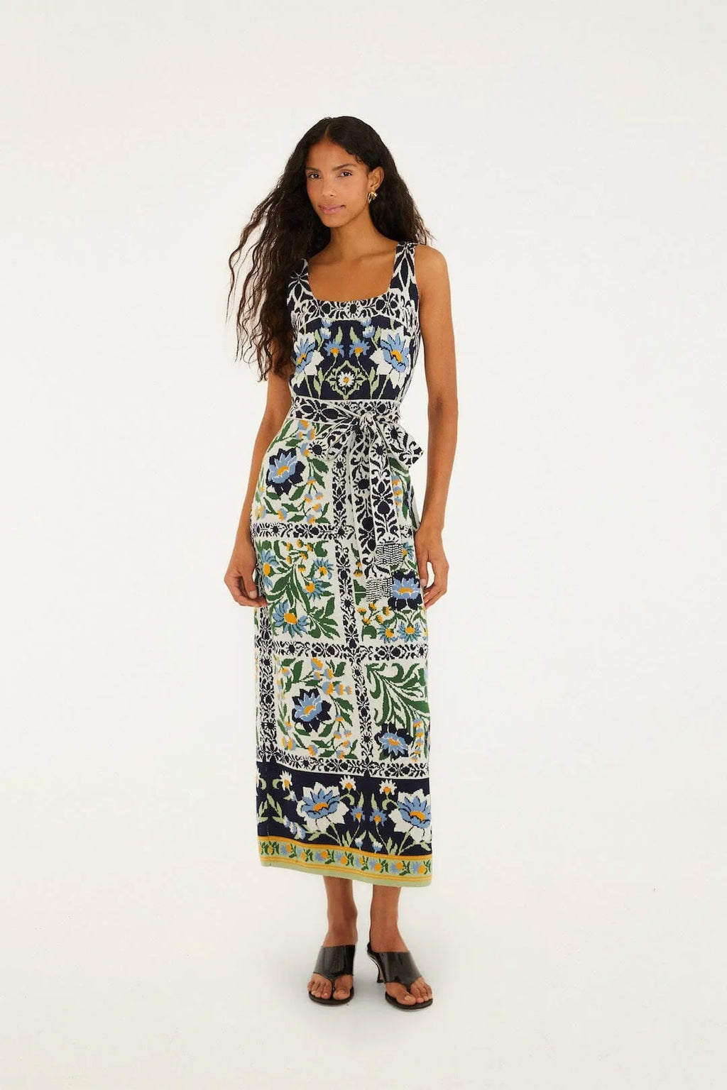 Black Manoela Belted Knit Midi Dress