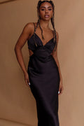 Robe midi noire à découpes et dos nu City Lights