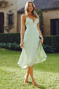 Robe midi à bretelles Lake Como, corsage ajusté, avocat
