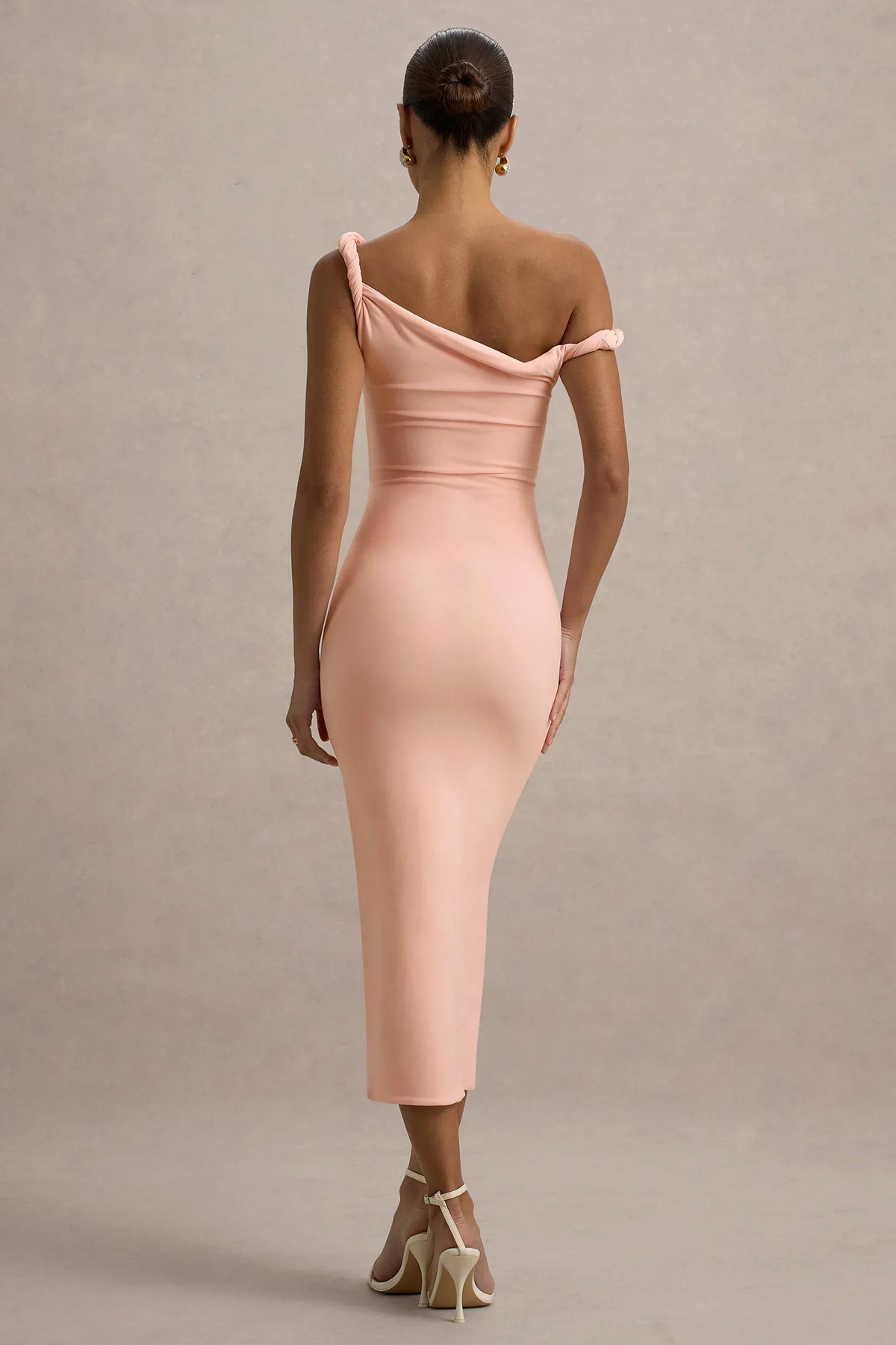 Salomé | Robe midi asymétrique torsadée rose