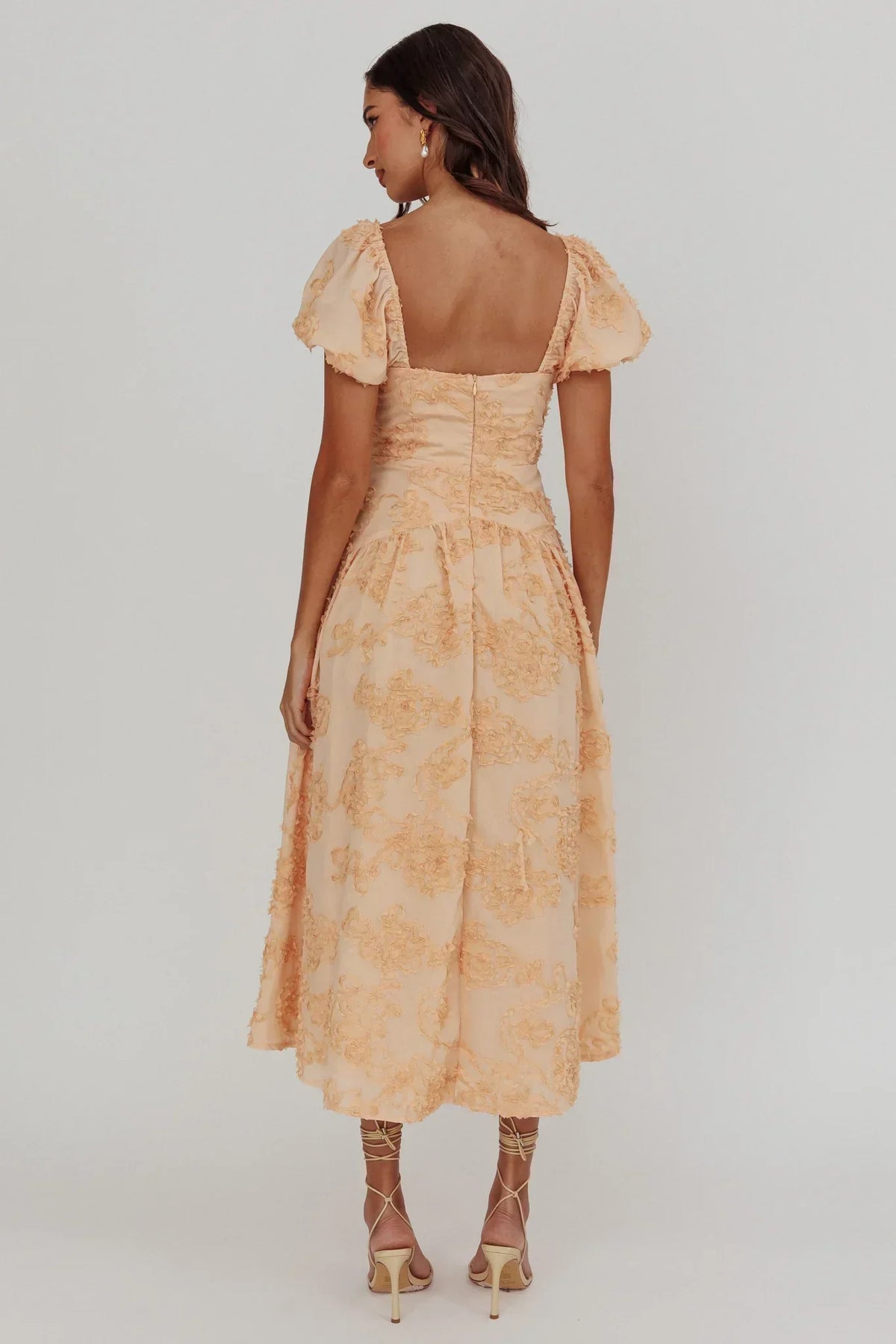 Robe midi Telma à manches bouffantes, couleur blush