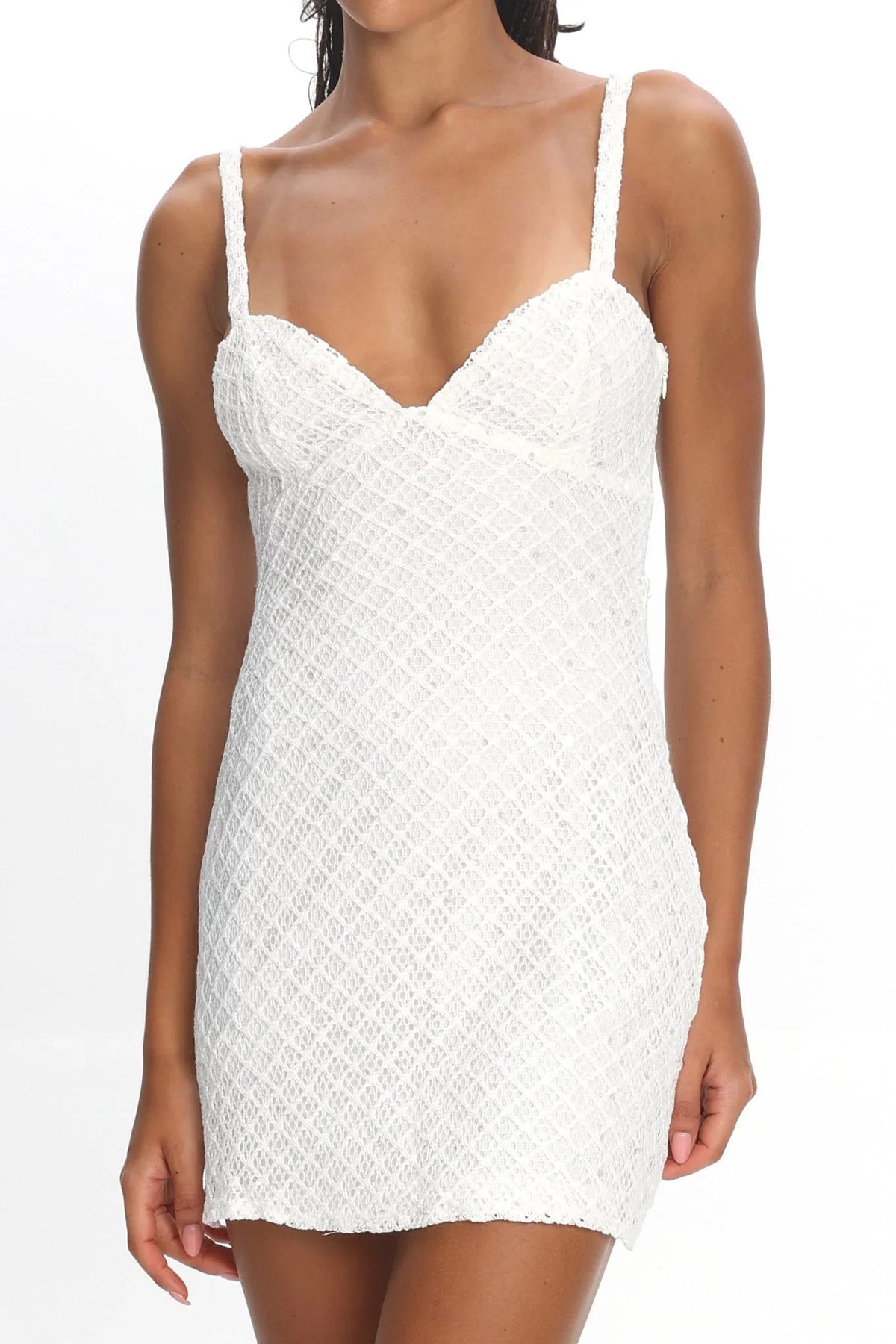 Mini-robe en crochet Honduras à sequins blanc cassé