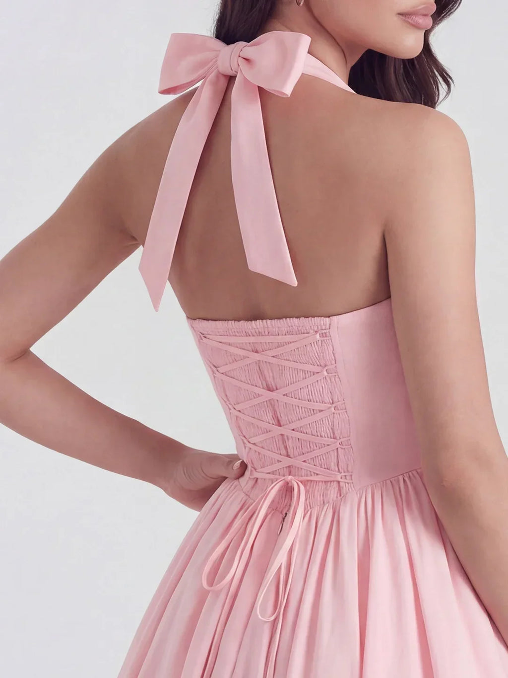 Lace-Up Halter Midi with Exposed Tulle Hem