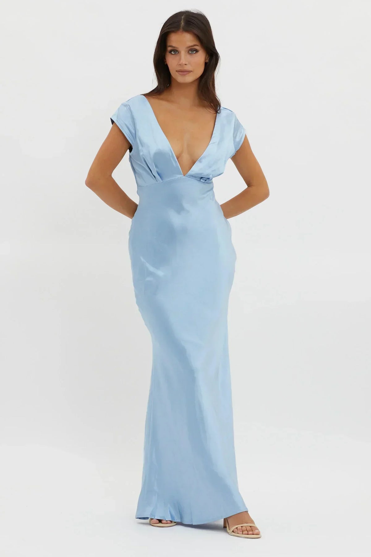 Robe midi torsadée dos en V Lucinda bleue