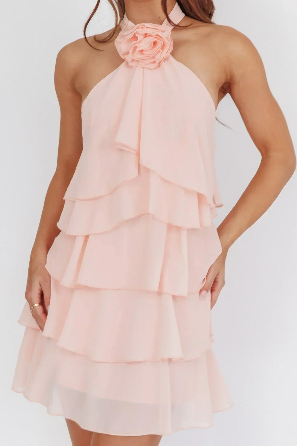 Robe Courte Volants Licou Southern Belles Rose