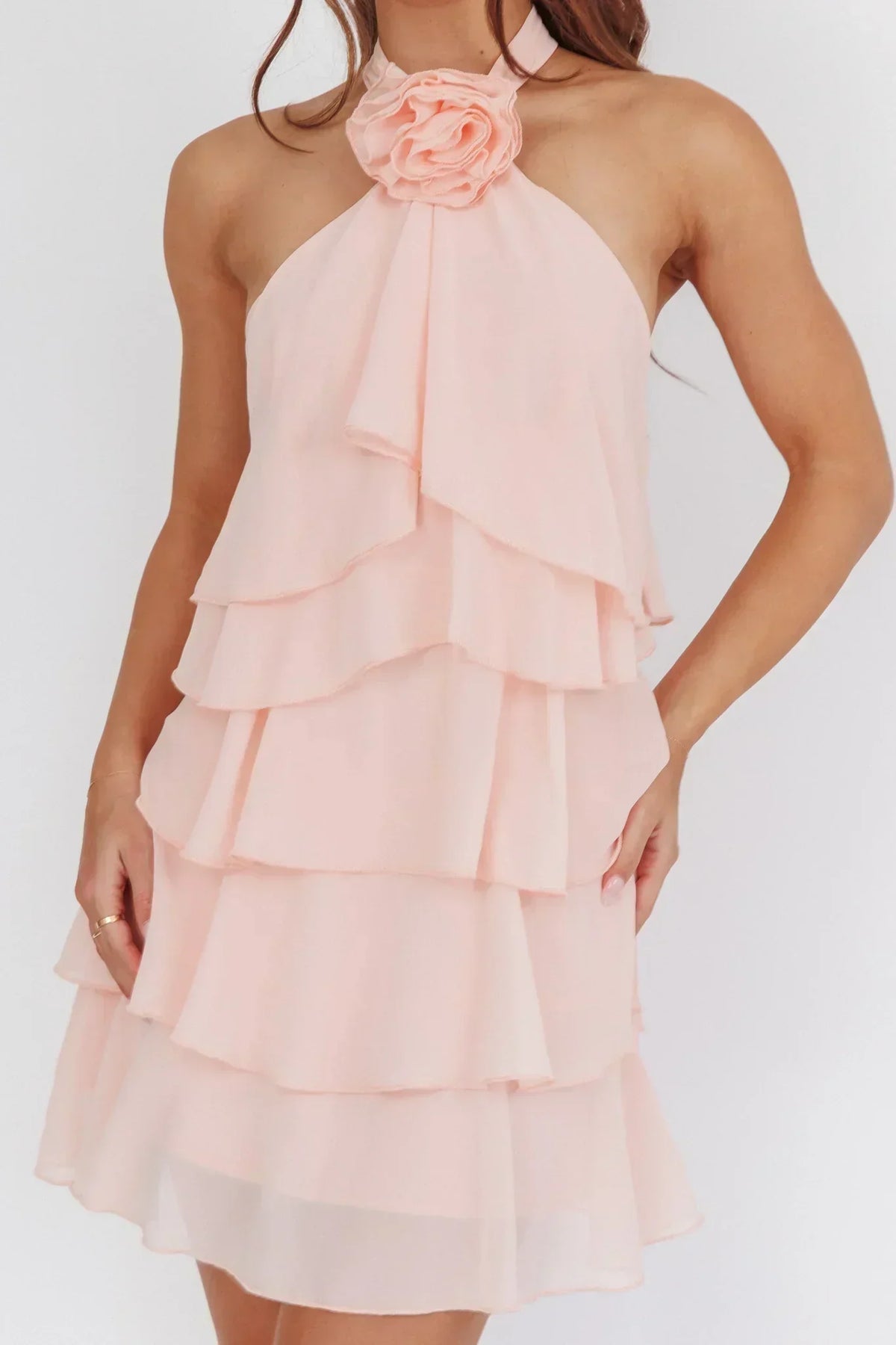 Robe Courte Volants Licou Southern Belles Rose