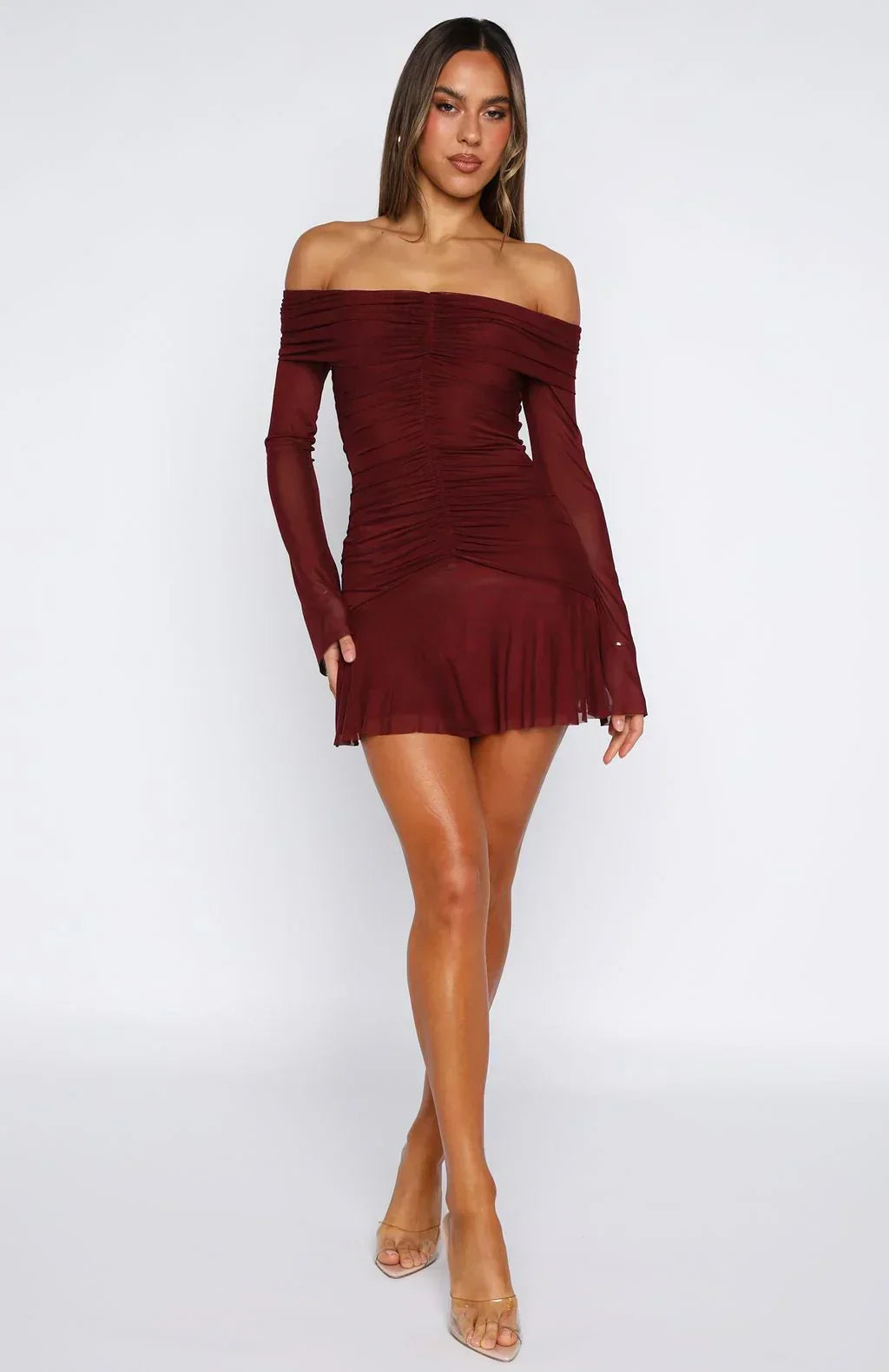 Robe courte à manches longues Dreaming Of Yesterday bordeaux