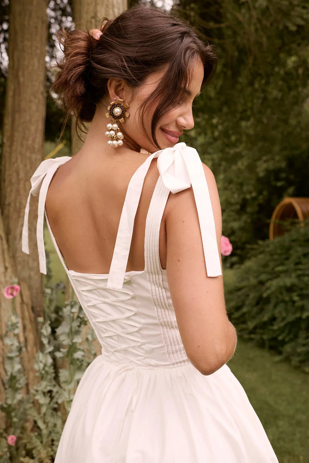 robe chasuble mi-longue en coton blanc à plis nervurés