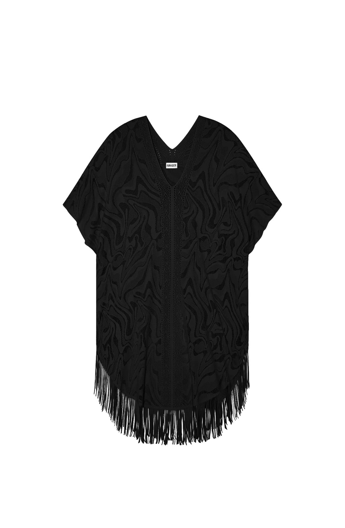 Tunique poncho à franges en dentelle rouge Madder de Pery