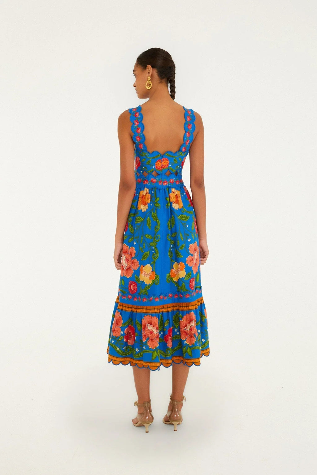 Bright Blue Rococo Flowers Midi Dress