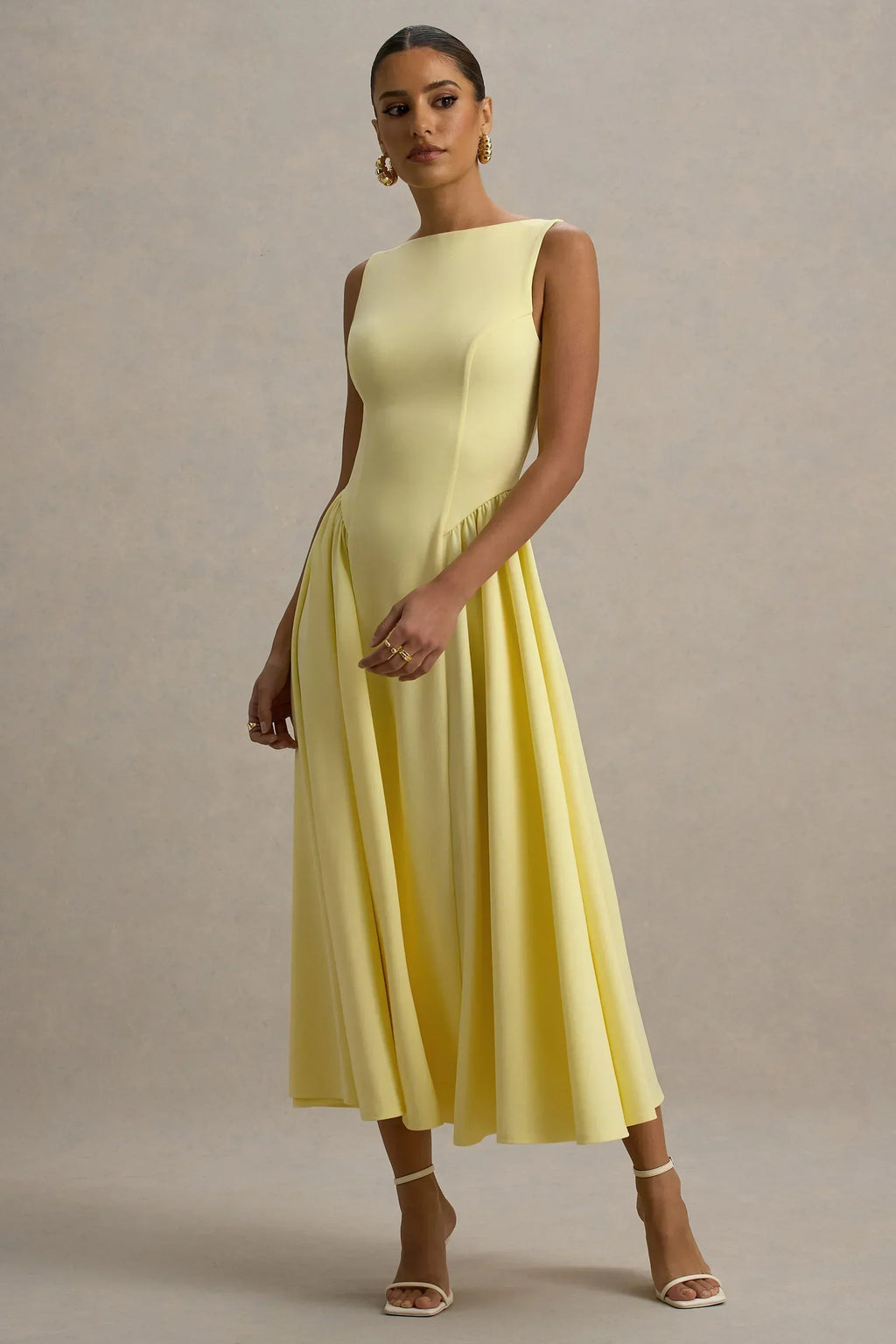Muriel | Robe midi à encolure bateau et ourlet volumineux