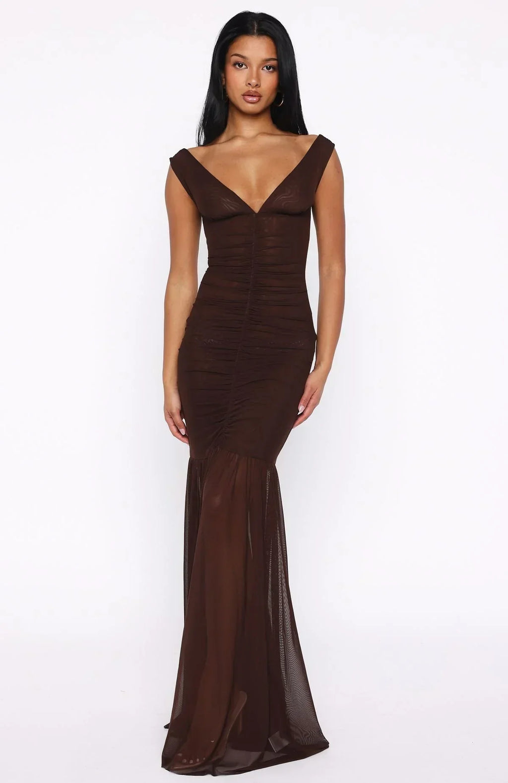 Robe longue en maille « Just A Peak » chocolat