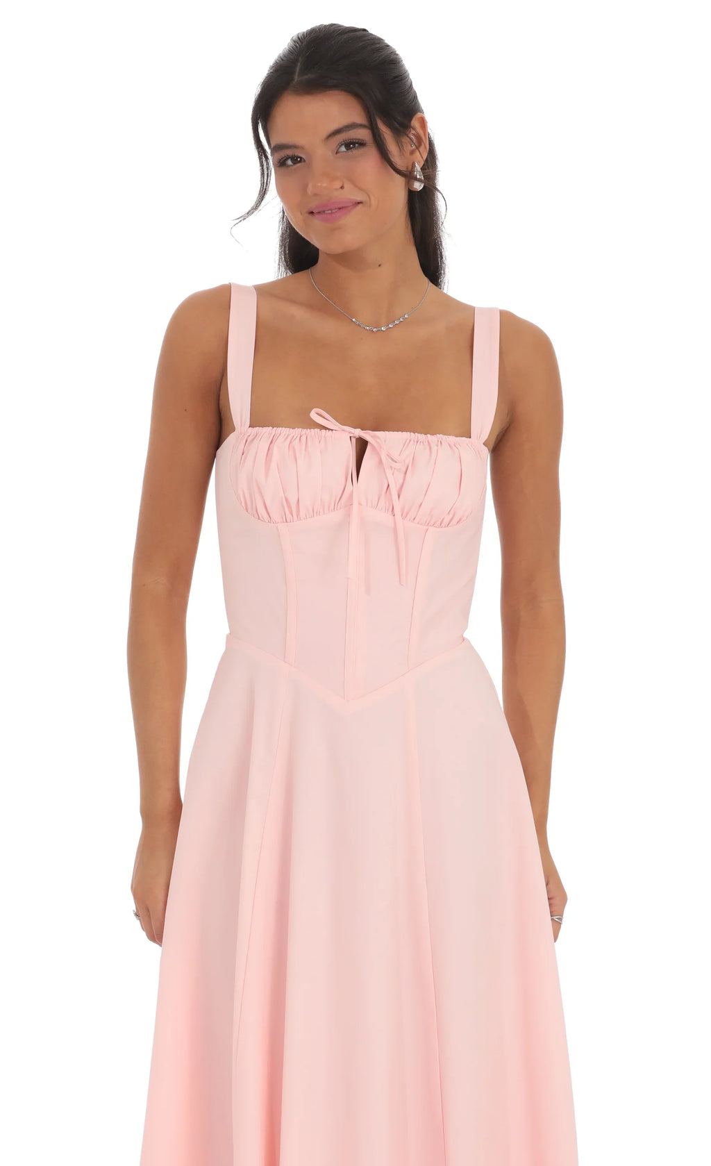 Robe midi corset froncée rose