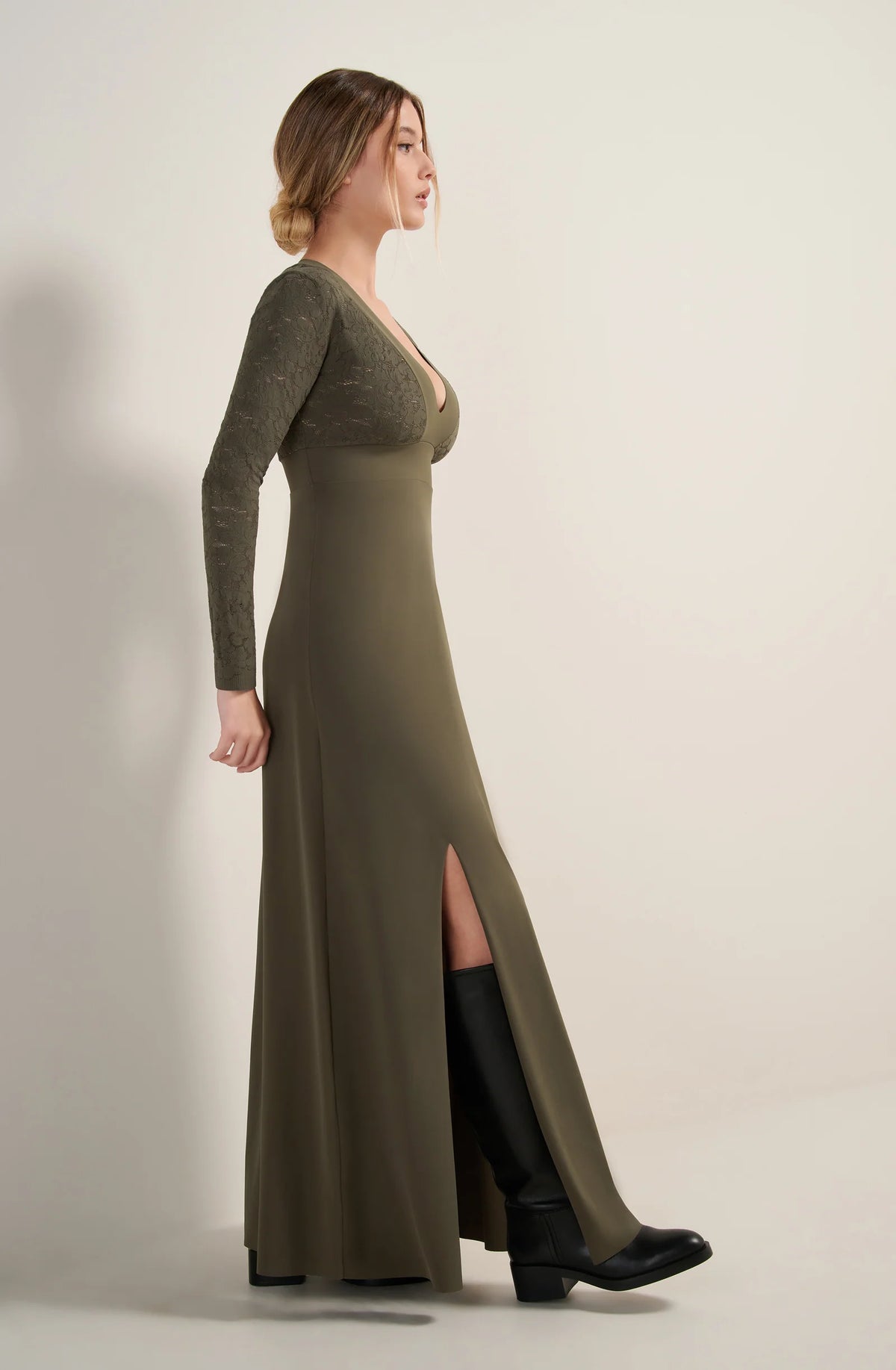 vanao Long lichen green lace dress