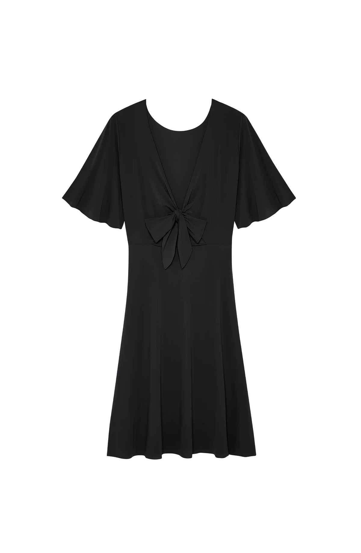 natt Black short dress in stretch voile with butterfly sleeves