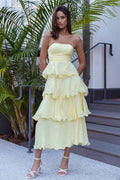 Robe midi Giavana bustier à volants superposés Citron