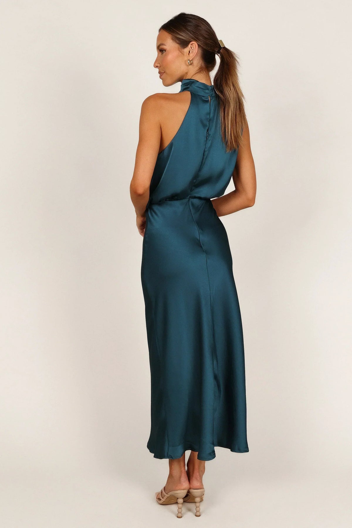 Robe midi Anabelle à encolure américaine - Bleu sarcelle