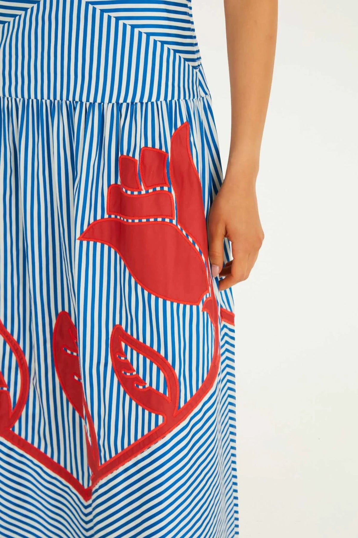 Robe midi sans manches rayures ciel bleu