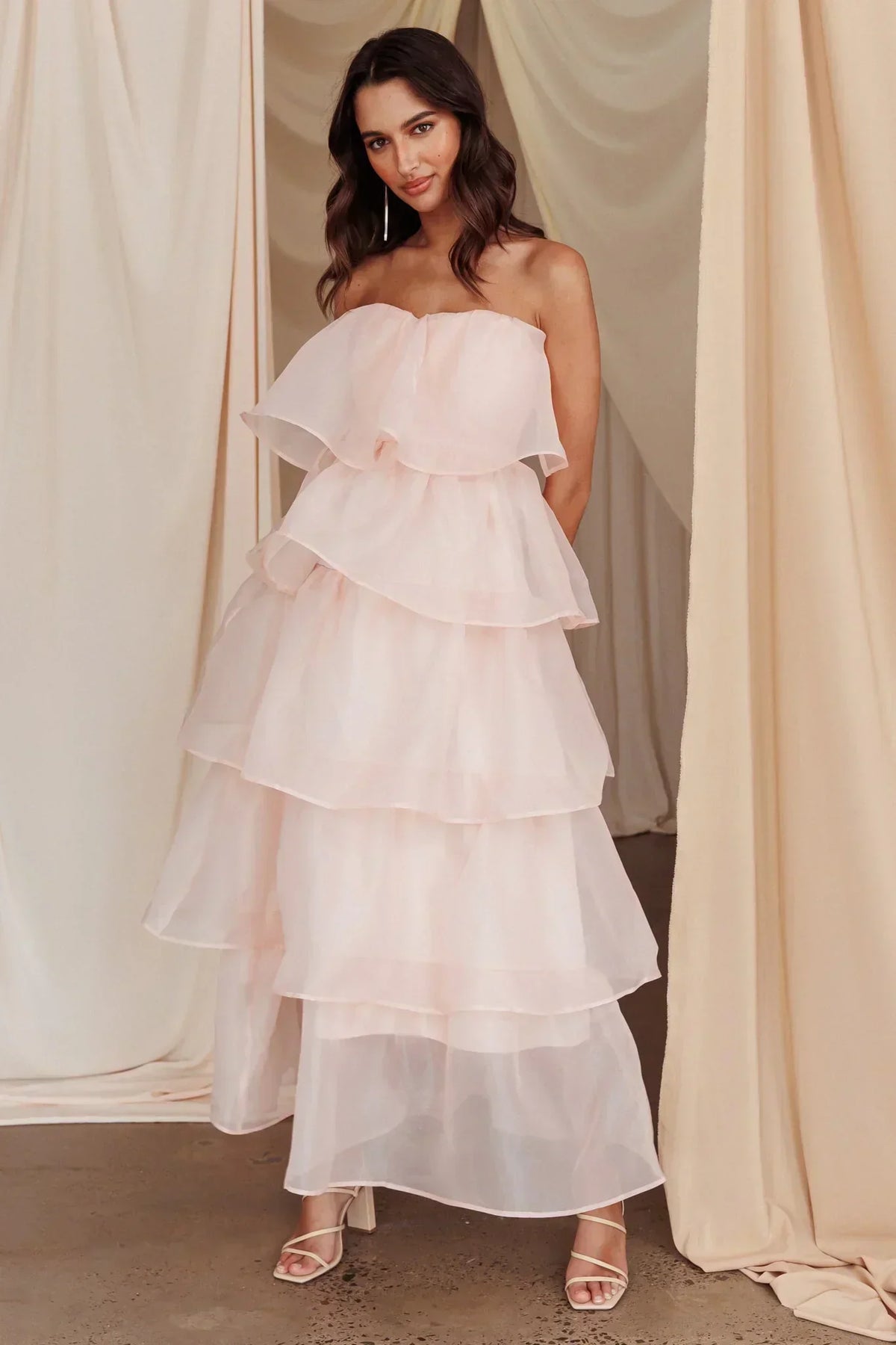 Robe midi étagée Behati rose