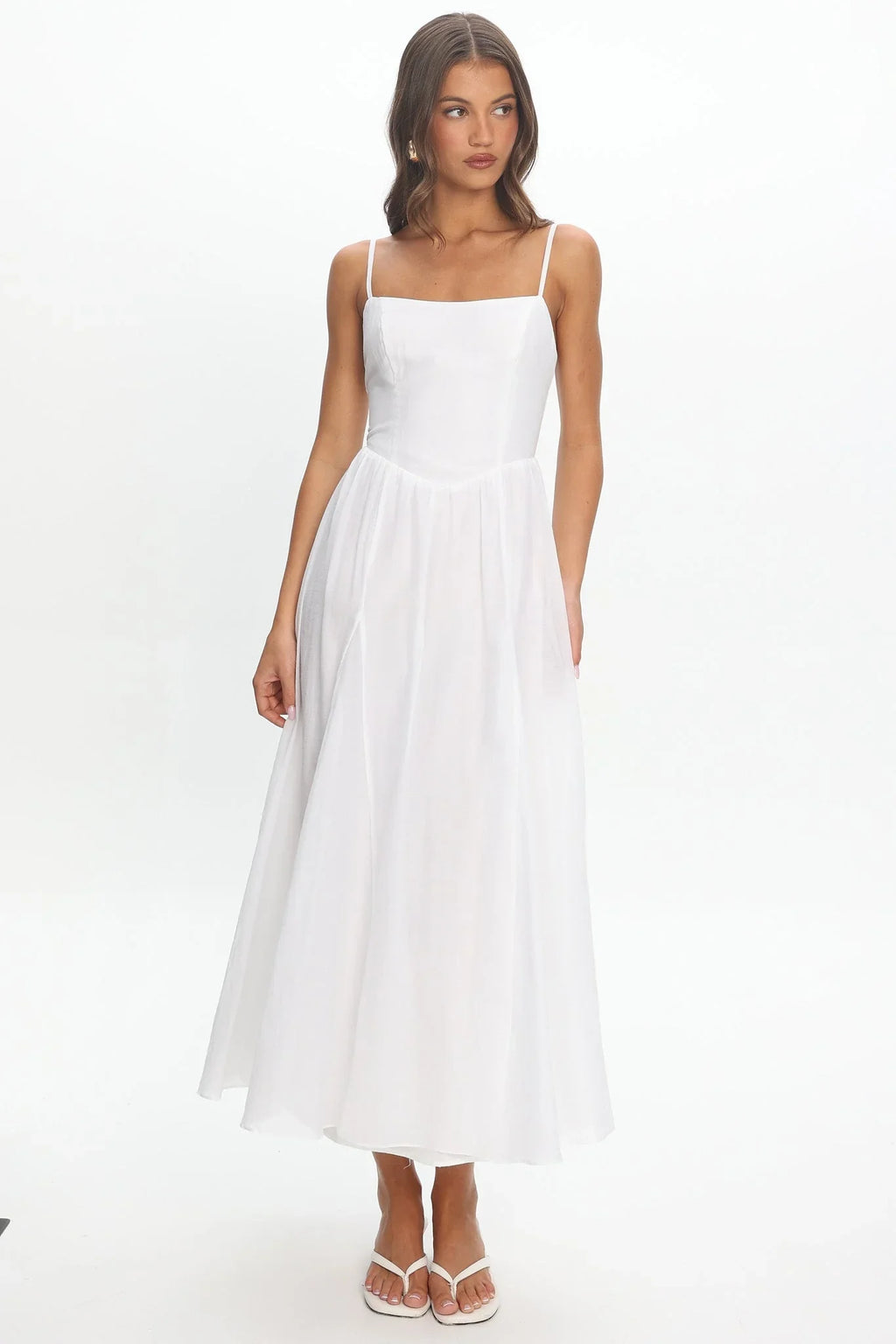 Robe midi Dulce à encolure dégagée blanche