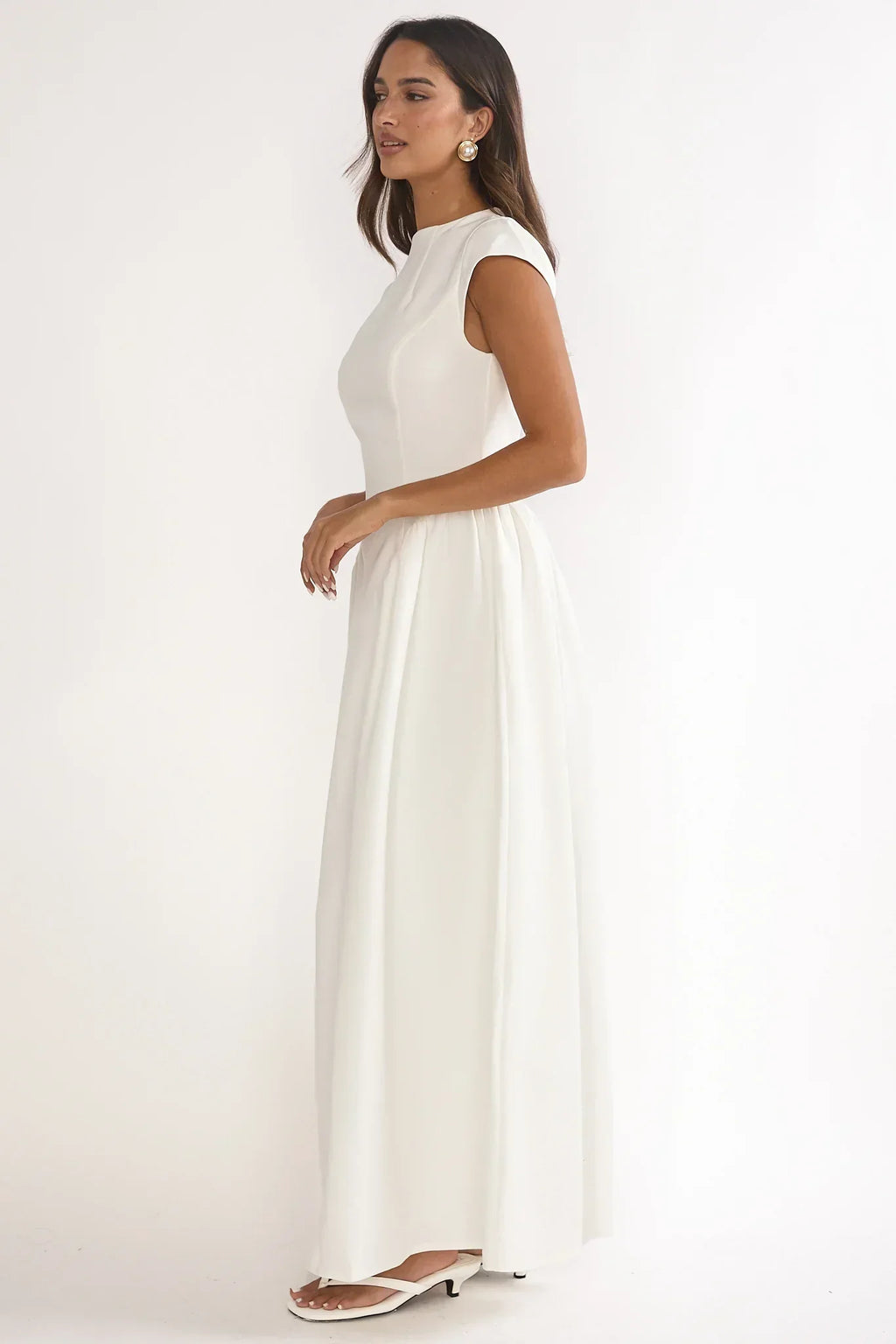 Robe longue Lynnie à manches courtes crème