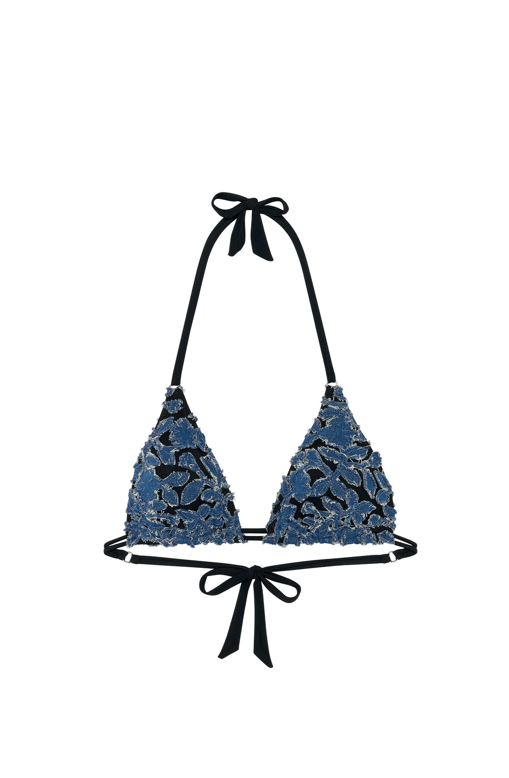 Haut de bikini triangle en jean à motif floral Hawa