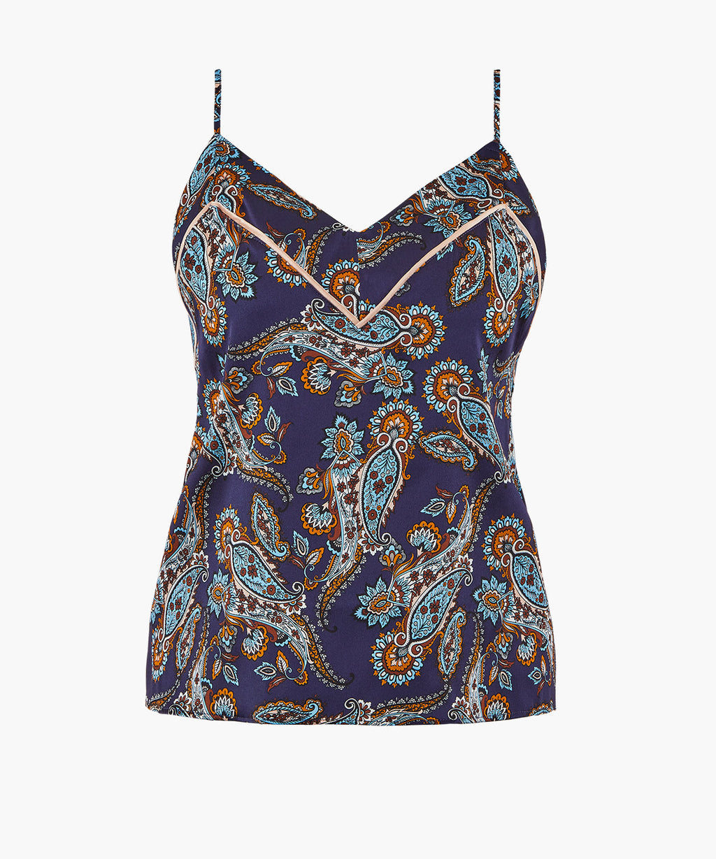 Silk by Night Top à fines bretelles Blue cachemire