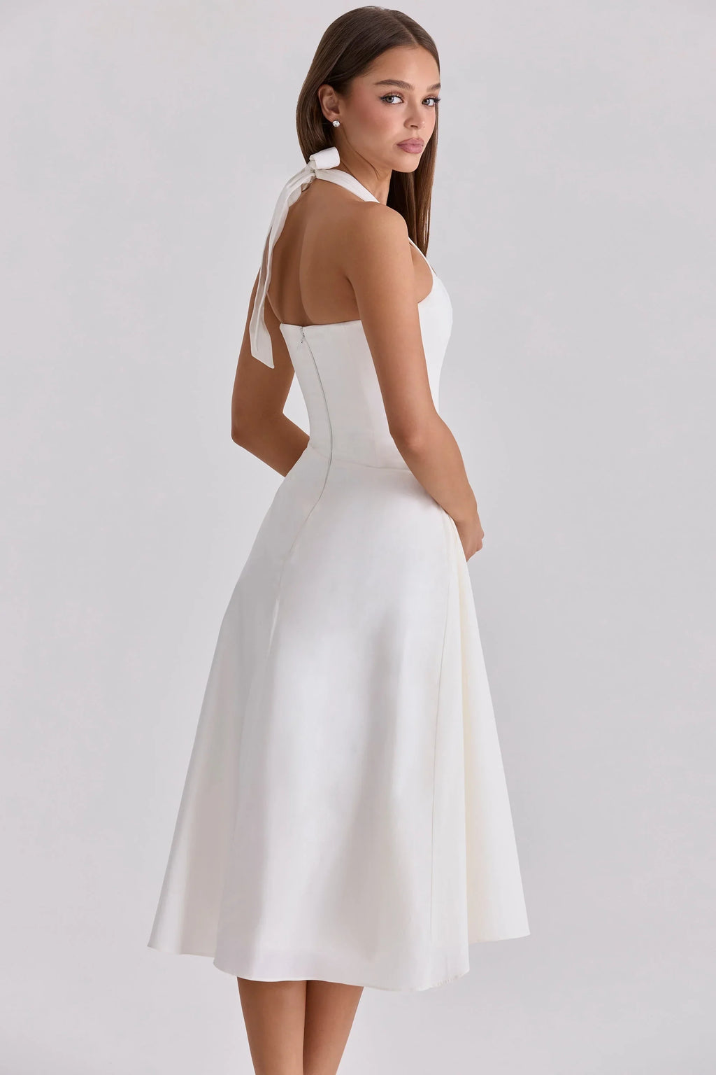 Robe midi en coton blanc à dos nu