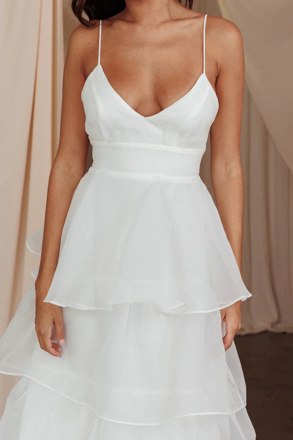 Robe Midi Étagée à Volants « Made For You » Blanc