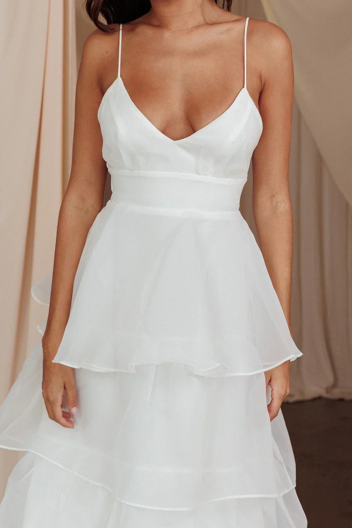 Robe Midi Étagée à Volants « Made For You » Blanc