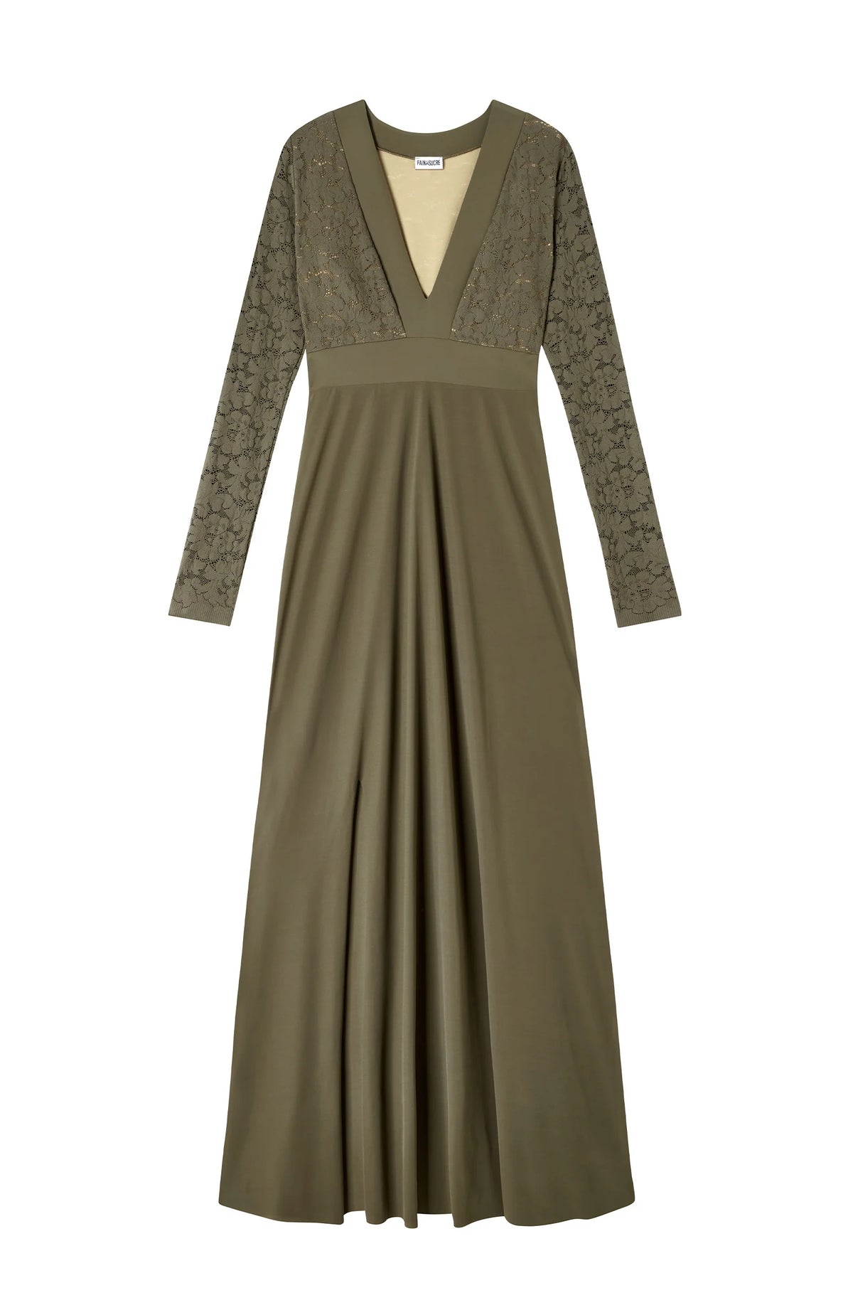 vanao Long lichen green lace dress
