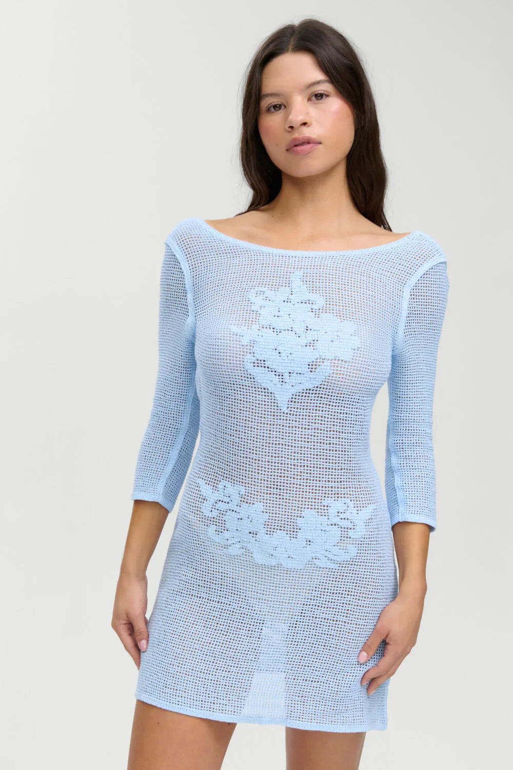 Robe Courte en Crochet Le Jardin – Bleu Jay