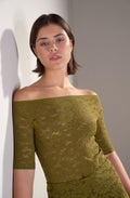talita Bronze lace boat neck top