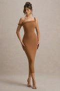 Salomé | Robe midi asymétrique torsadée marron