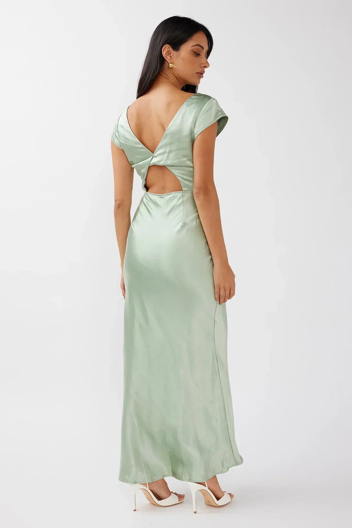 Robe mi-longue Lucinda à col en V et dos torsadé sauge