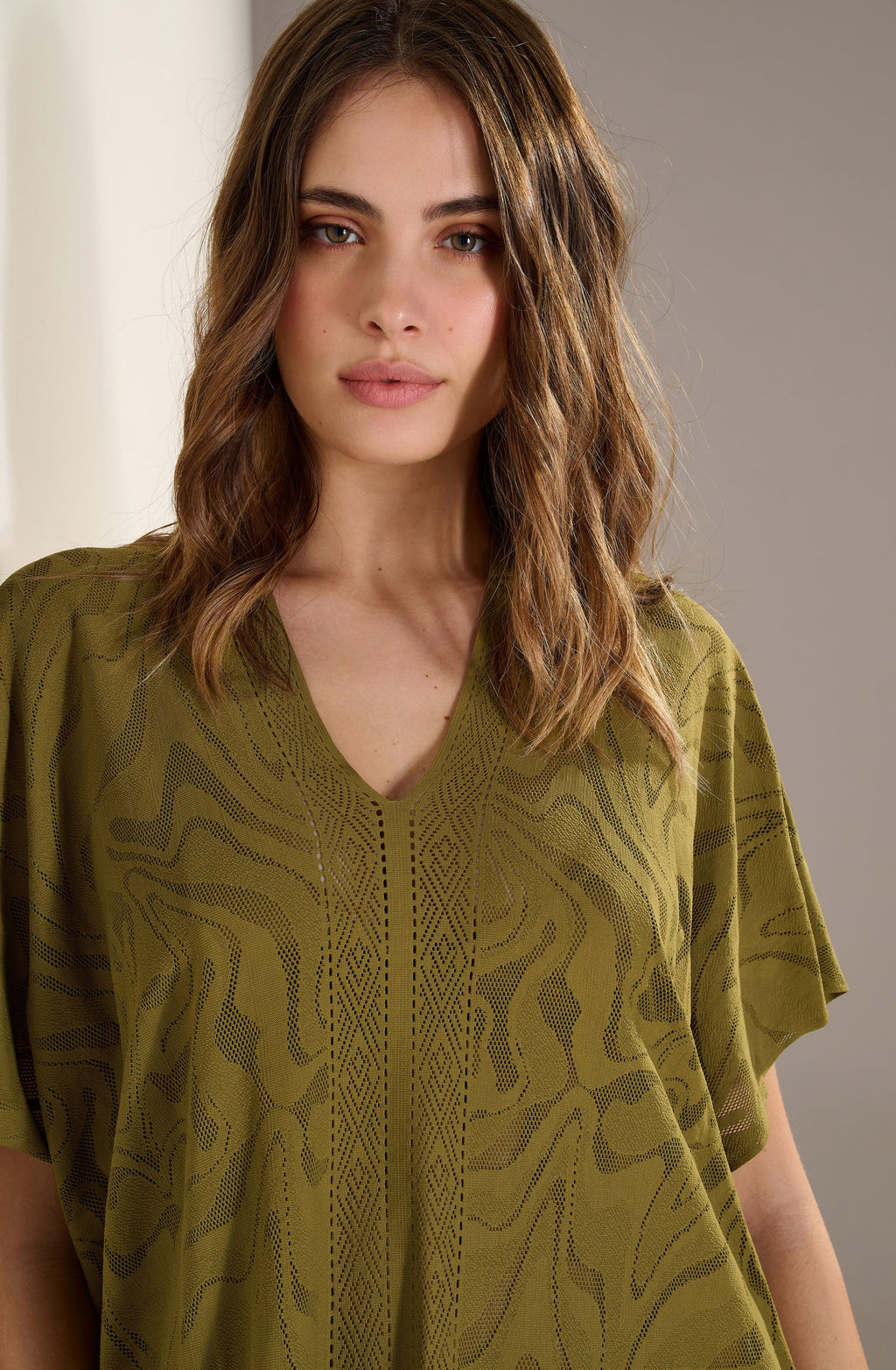 pery Madder red lace fringed poncho tunic