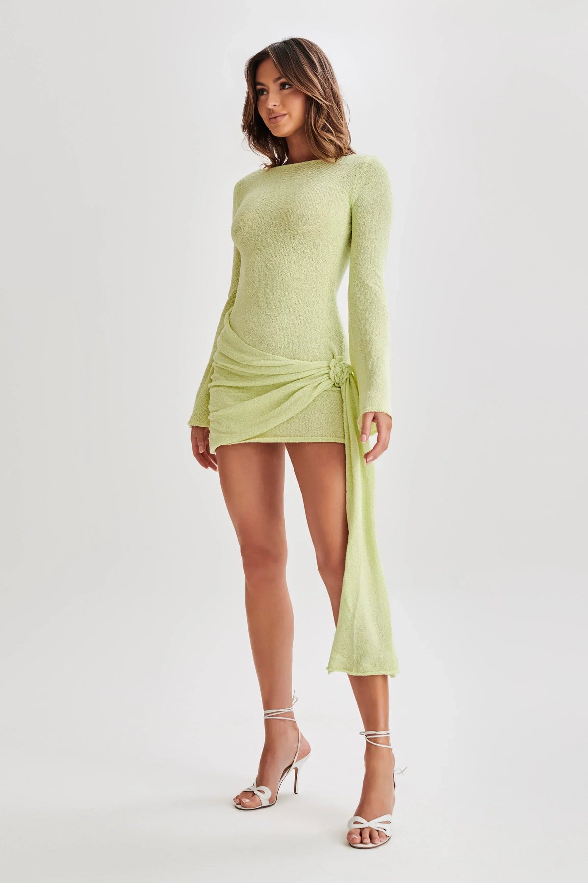 Robe Courte en Maille Manches Longues Liana - Pomme