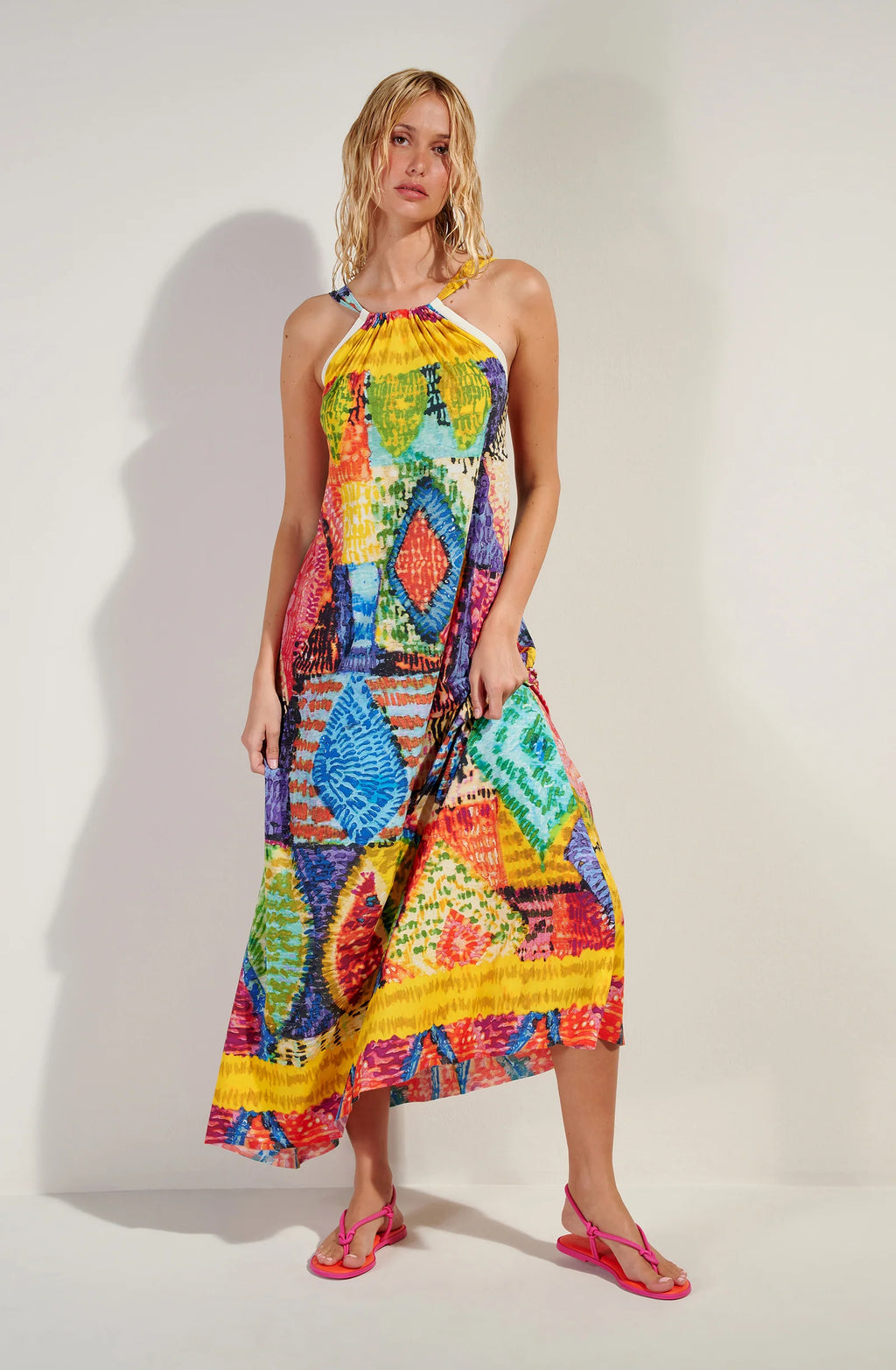 Robe longue noire à dos nu en voile extensible Licie