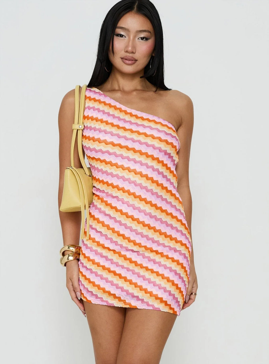 Robe pull courte asymétrique Alisia à rayures roses