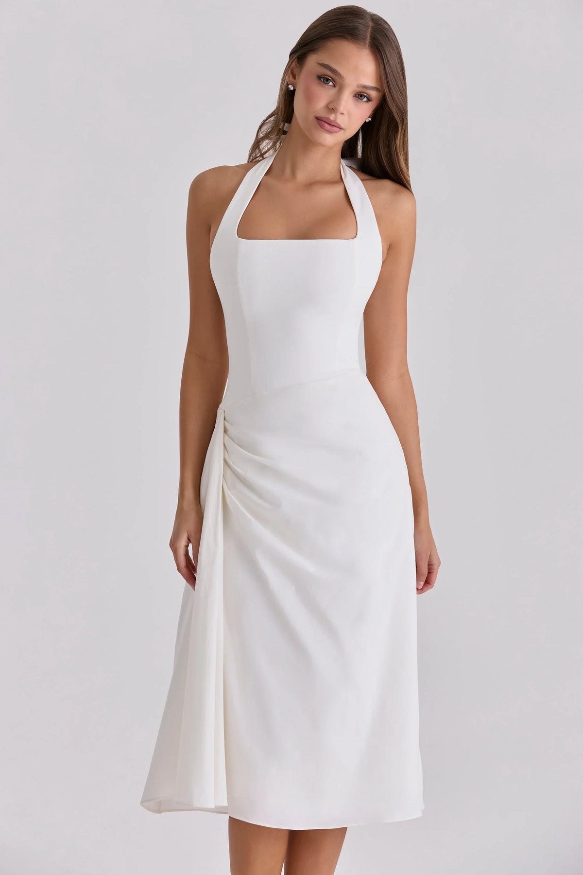 Robe midi en coton blanc à dos nu