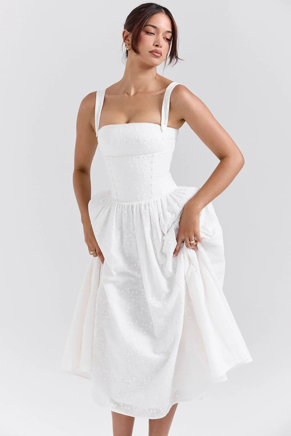 white broderie anglais midi sundress