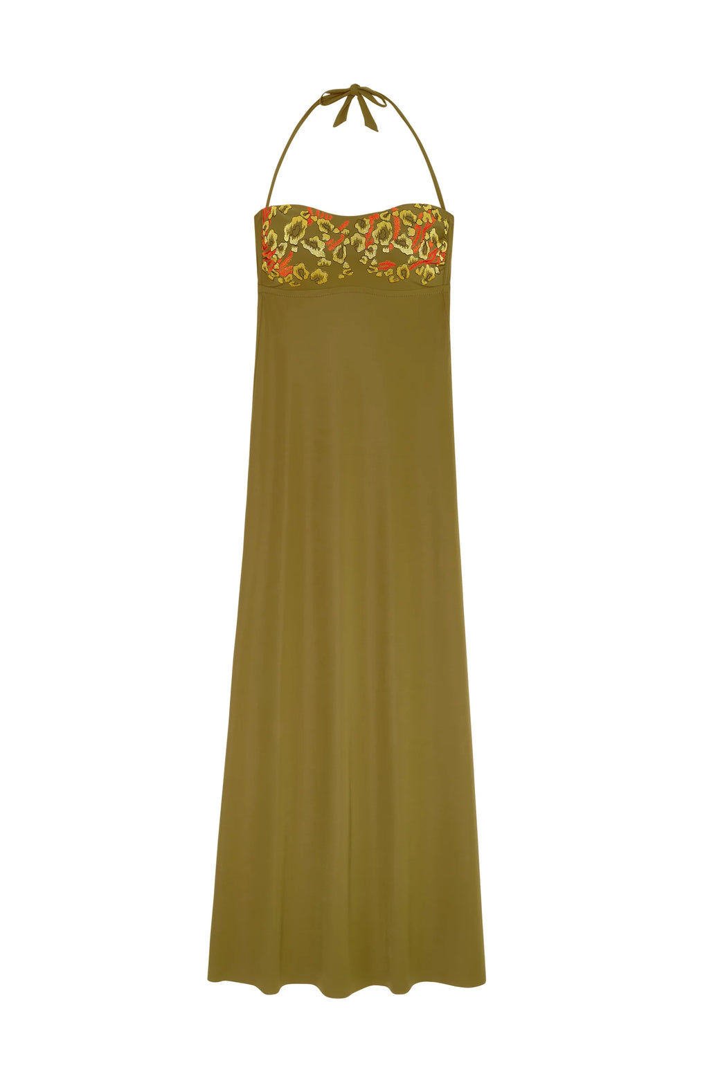 reine Bronze strapless long dress in stretch voile