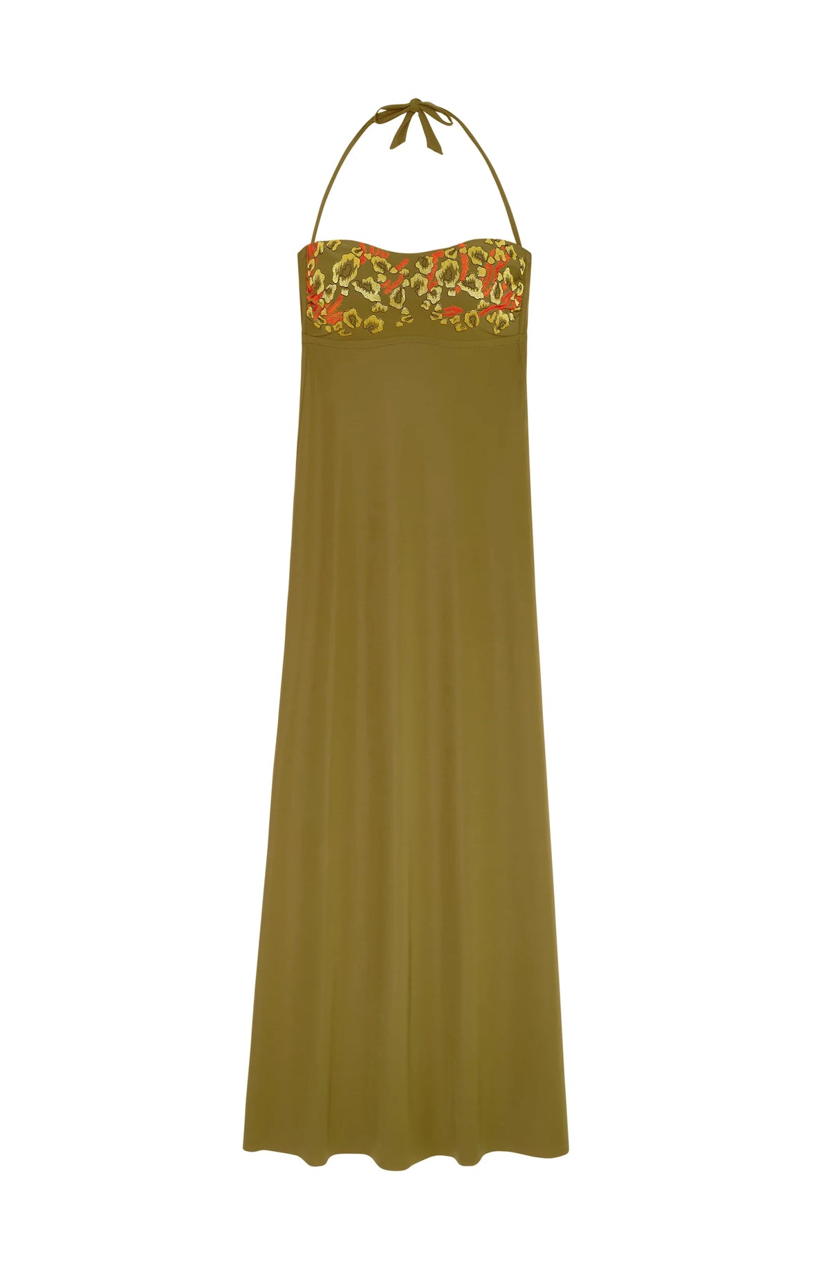 reine Bronze strapless long dress in stretch voile