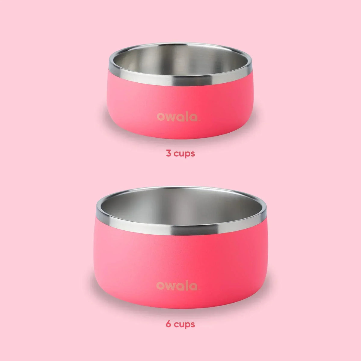 Gamelle Owala - Acier inoxydable durable, gamelle pour la nourriture et l'eau pour chiens, chats et tous les animaux de compagnie, base antidérapante, 1,4 L, Rose