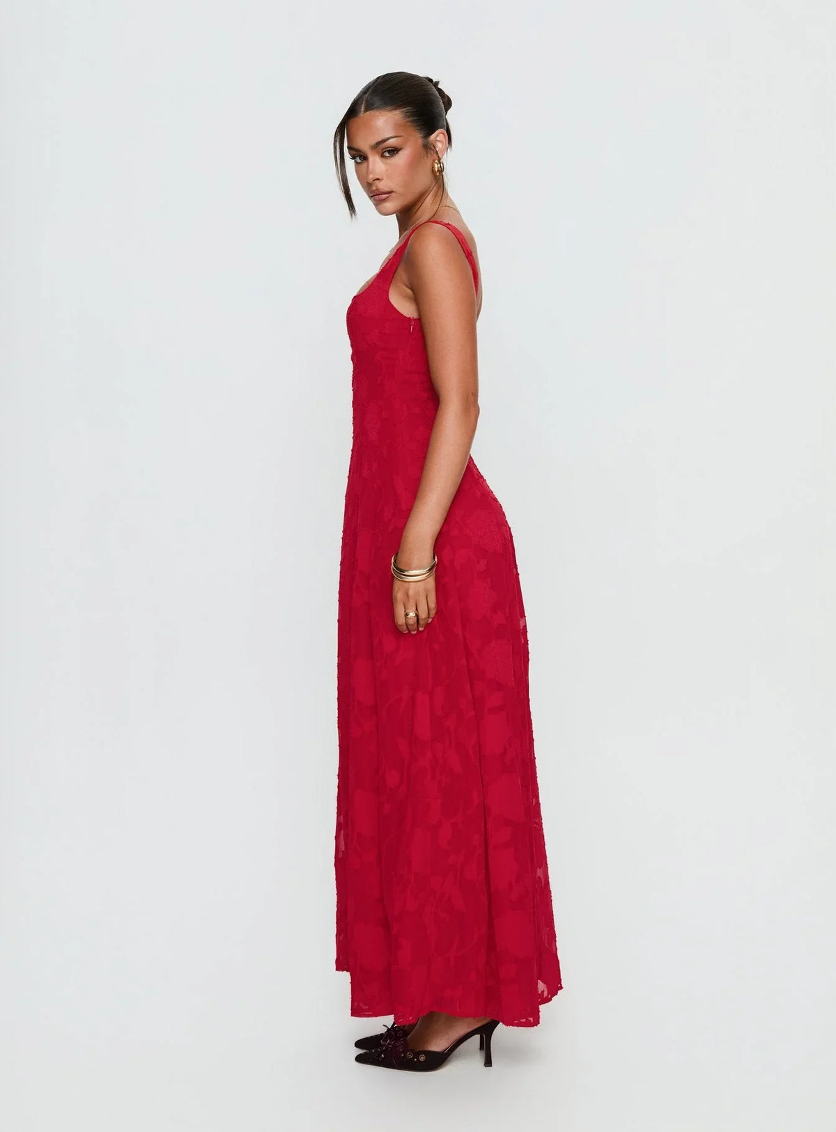 Robe longue Margaux Burnout rouge